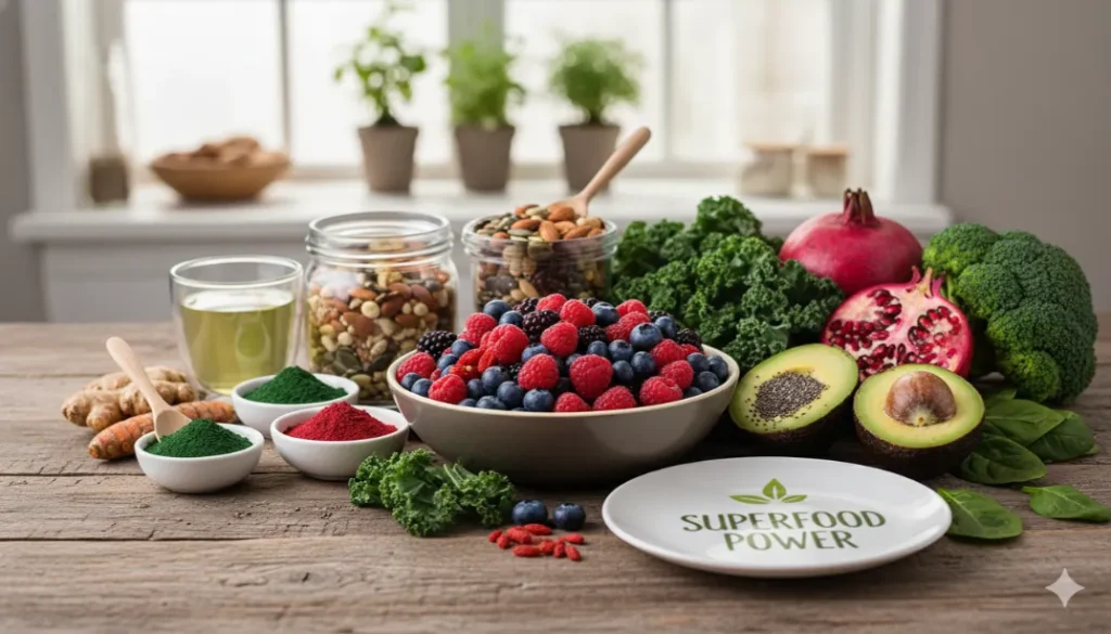 Ranking the best superfoods for immunity and cognition in 2025 infographic.