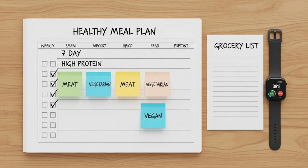 Protein rich diet meal prep with lean chicken, fish, and eggs for a healthy fitness journey.