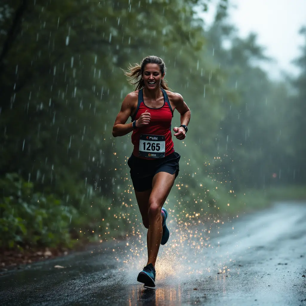 A woman is Running in the Rain: Make a Splash