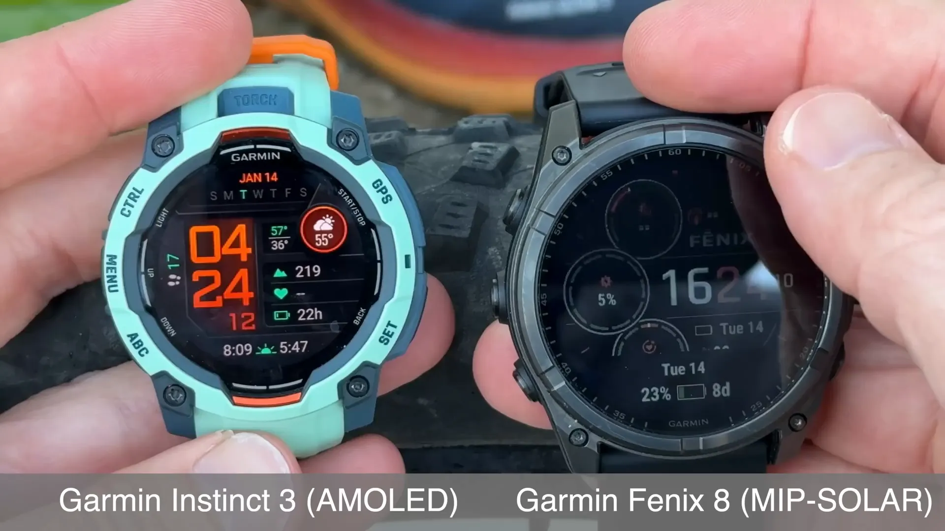 Hardware comparison of Garmin Instinct 3 and Fenix 8