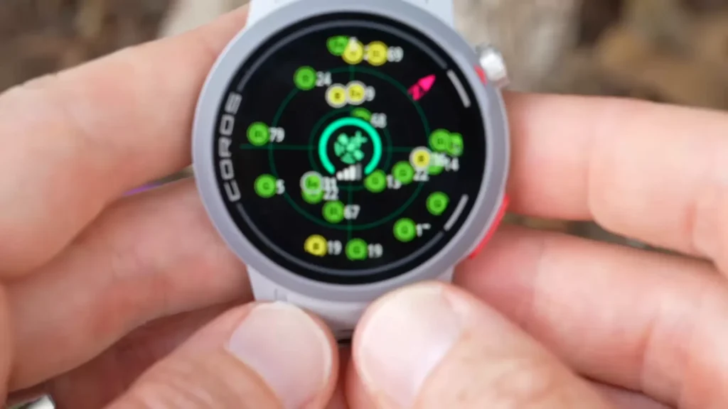 COROS Pace Pro smartwatch displaying navigation and route tracking with a detailed map for outdoor adventures.