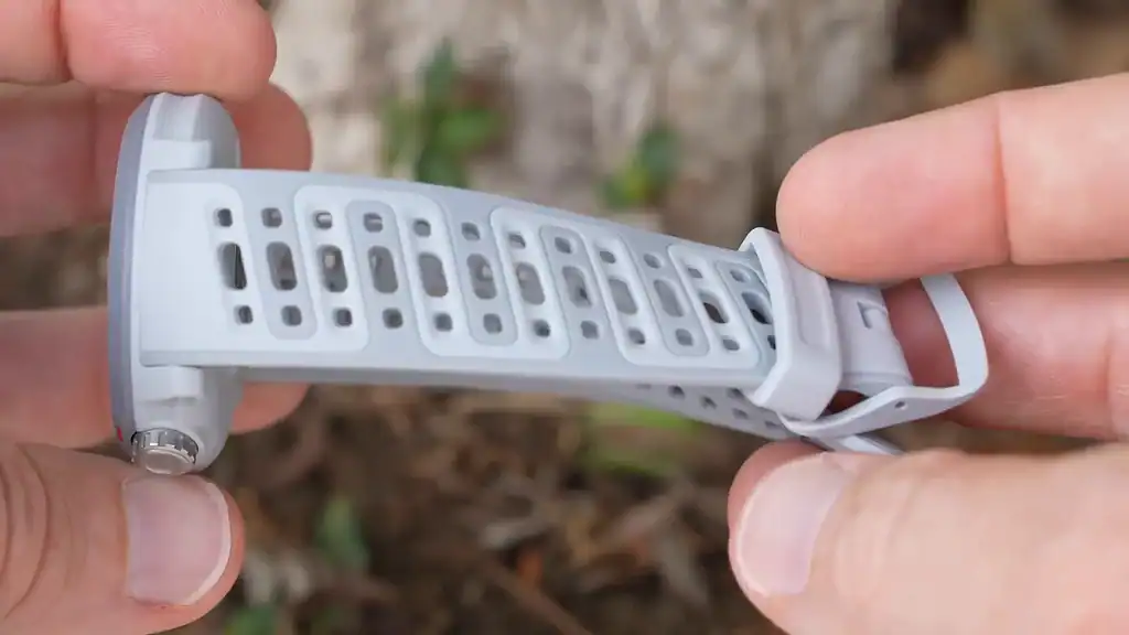 Close-up of COROS Pace Pro smartwatch band, highlighting the interchangeable design for customization.