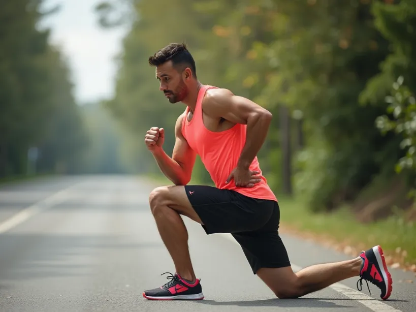 Runner performing cool down stretches after a workout to prevent injury.