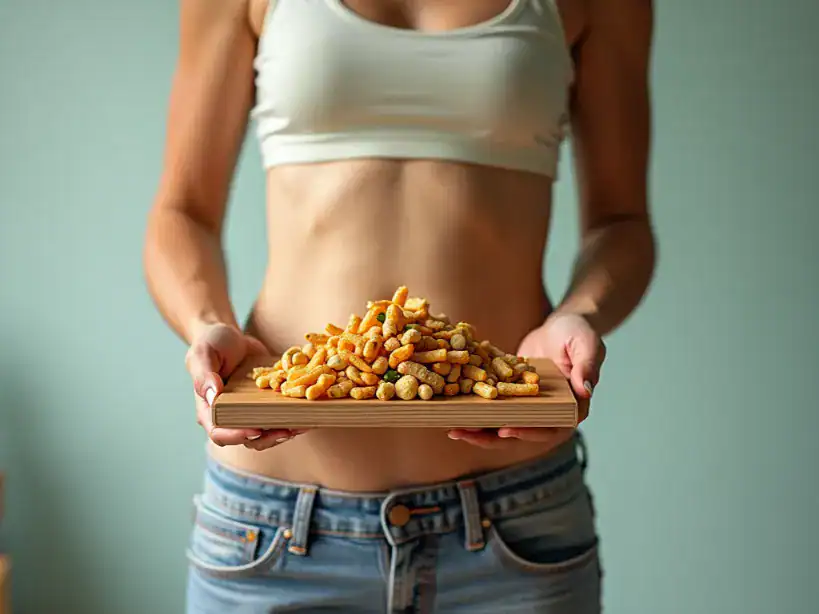 Close-up of a woman's waist, emphasizing the connection between calorie intake and weight management.