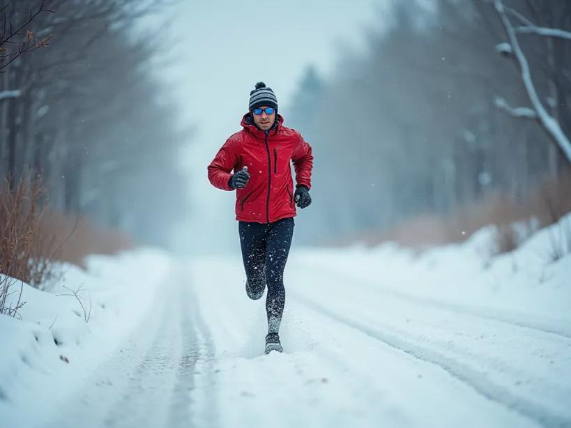 Runner in snowy conditions, illustrating the challenges of running in extreme weather.
