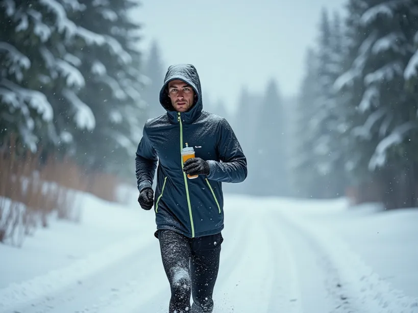 Male runner during extreme cold, emphasizing the importance of safety precautions.