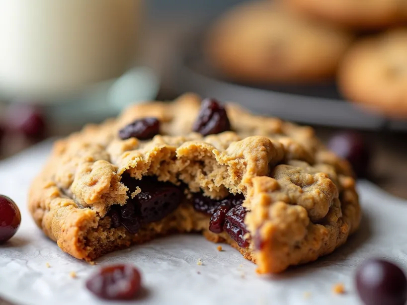 Freshly baked healthy oatmeal raisin cookies displayed on a plate.
