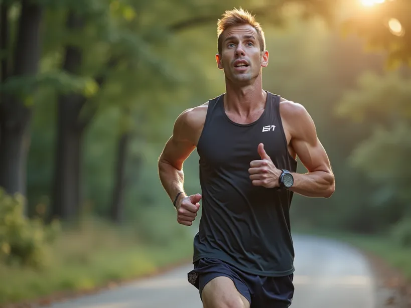 Male runner on track, symbolizing mental preparedness and focus in running.
