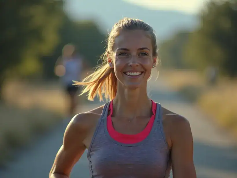 Female runner focused during training, illustrating mental endurance and resilience.