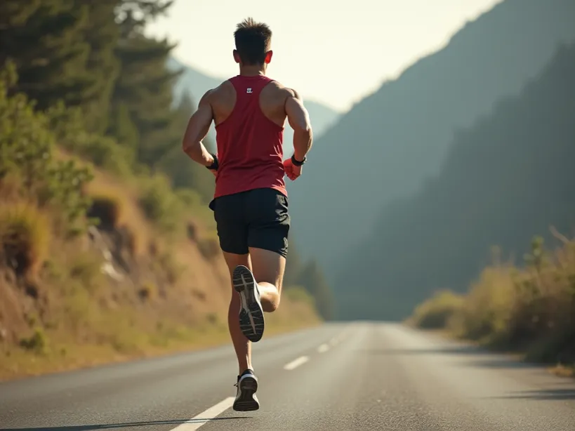 Runner sprinting on a track during outdoor speed training.
