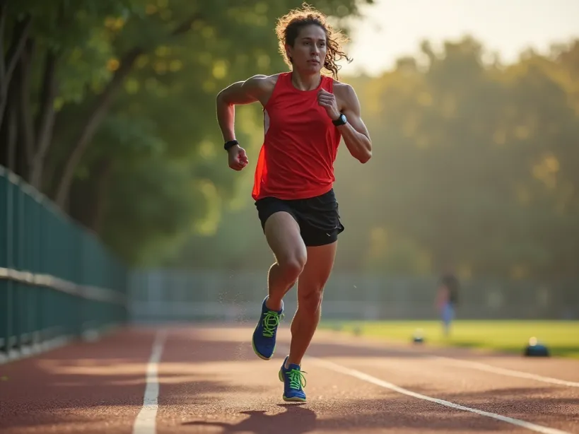 Runner practicing speed intervals on a road for enhanced athletic performance.