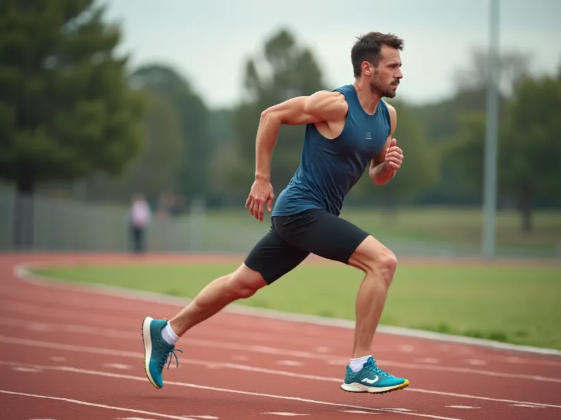 Male runner focused on speed work, highlighting advanced training techniques for peak performance.