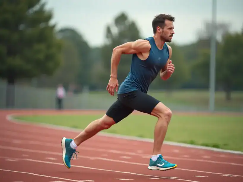 Male runner focused on speed work, highlighting advanced training techniques for peak performance.