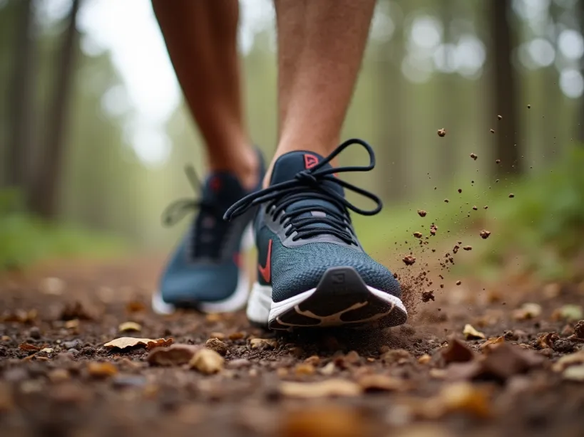 Runner running on a trail, emphasizing the importance of appropriate footwear.