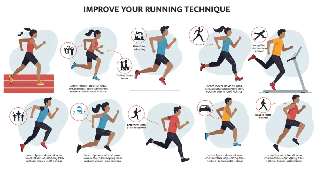 Running technique guide: infographic showing how to improve form.