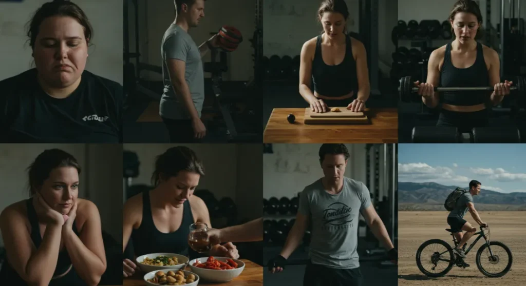 Fitness journey progress: Before & after healthy habits & exercise.