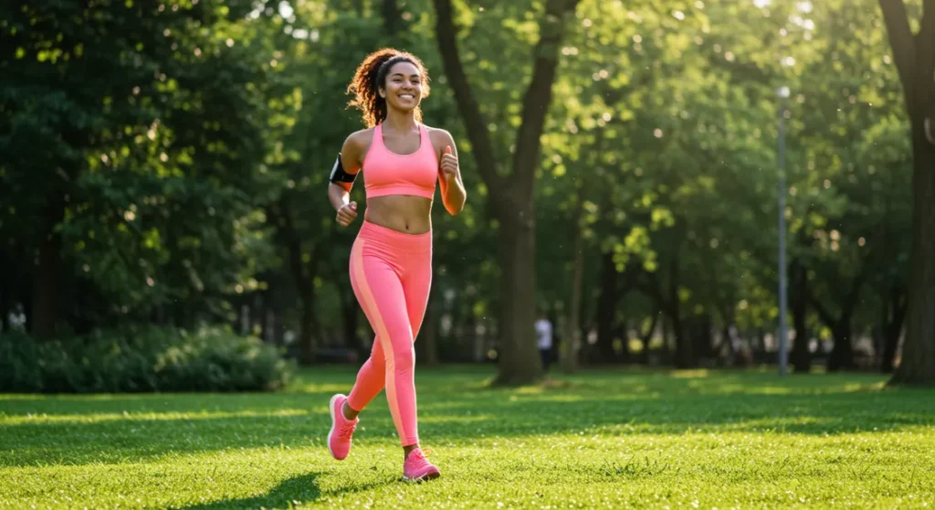 Woman jogging outdoors in park for health. Cardio exercise and healthy lifestyle.