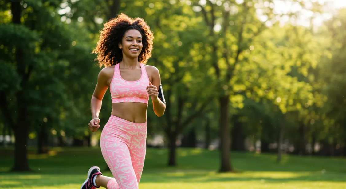 Woman jogging outdoors for a healthy lifestyle.