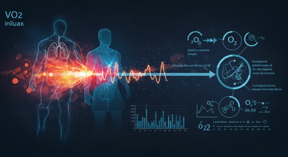VO2 Max testing illustration: measuring cardio fitness, oxygen consumption, and human body function.