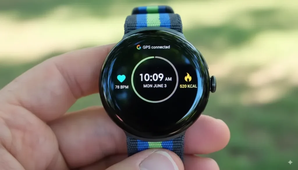 Google Pixel Watch 4 hands-on review showcasing the smartwatchs sleek design and fitness tracking features.