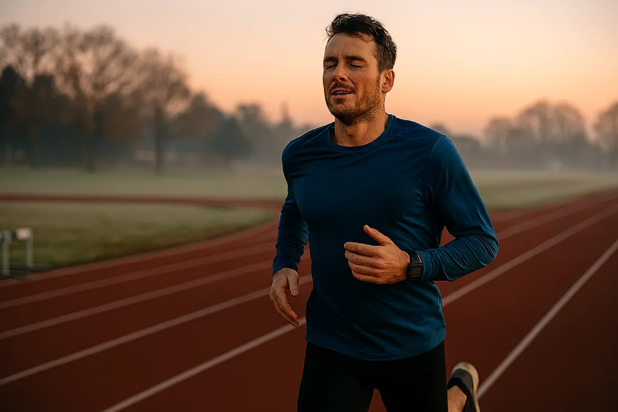 Mindful running on a serene track for mental clarity and focus.