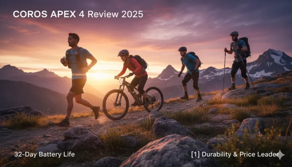 COROS APEX 4 is designed for extreme conditions COROS APEX 4 watch on rugged terrain, showcasing its durability in extreme conditions for Gear Up to Fit review.