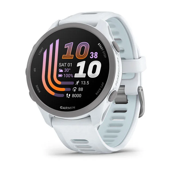 Garmin Forerunner 170 Music watch face hero image showing AMOLED display