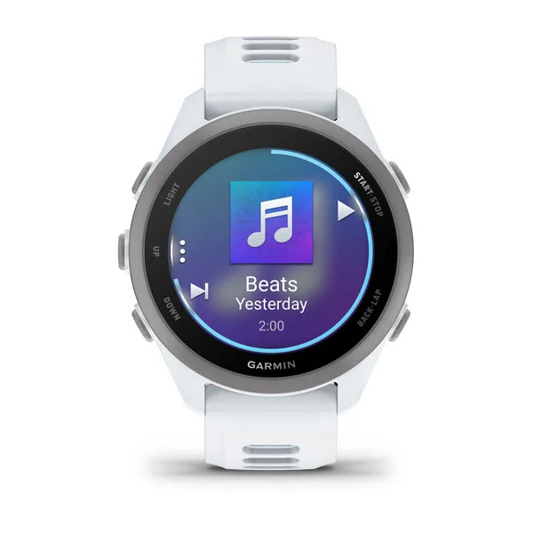 Garmin Forerunner 170 Music running metrics screen and side profile