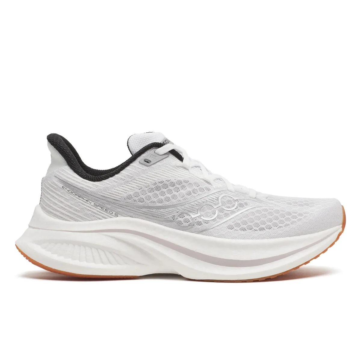 Saucony Endorphin Speed 5 running shoe side profile showing rocker and speed-trainer shape