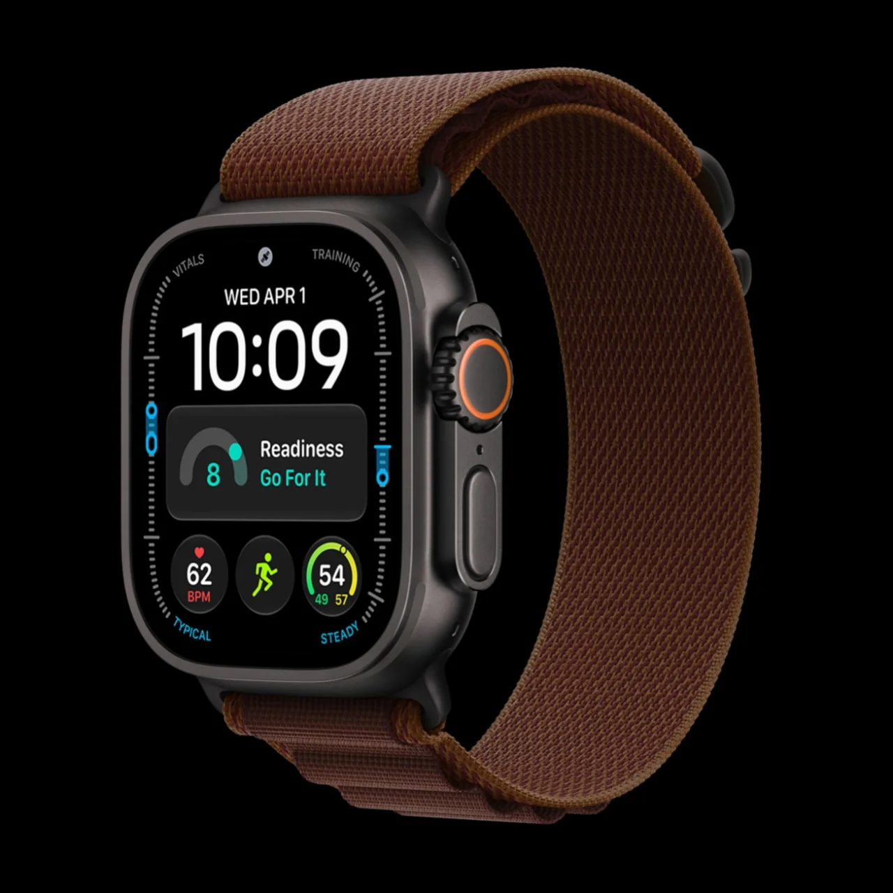 Apple Watch Ultra 4 with burgundy Alpine Loop band