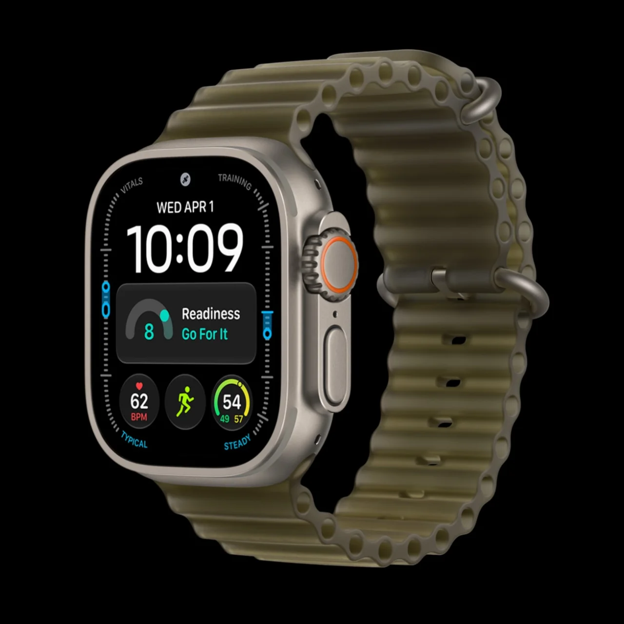 Apple Watch Ultra 4 with translucent kelp Ocean Band